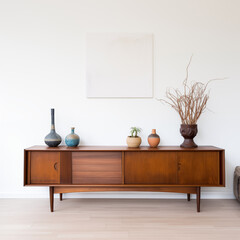 MidCentury Modern Sideboard with Vases and Plants