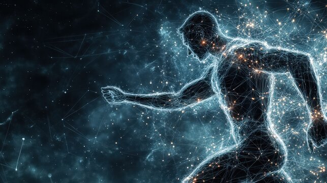 Athlete movement analysis highlighting physical prowess on copy space background with blank slate