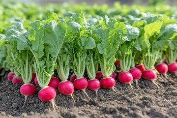 Fresh Radishes Growing in Fertile Soil