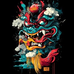 Colorful Dragon Illustration with Japanese Characters

