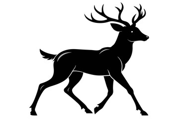  Walking deer silhouette black color vector art illustration