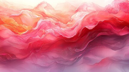 Obraz premium Colorful abstract waves of pink and orange hues blending seamlessly in a vibrant artistic portrayal created digitally