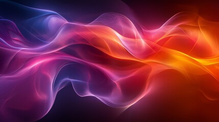 Obraz premium Colorful abstract wave patterns flowing harmoniously in a digital art piece, showcasing vibrant shades of purple, orange, and pink