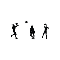 Volleyball player silhouette. Disabled athletes with different actions, and postures. Vector player isolated on white background.