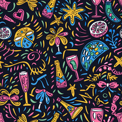 Fototapeta premium New Year and Christmas 2d cartoon or graphic advertising background, Seamless pattern
