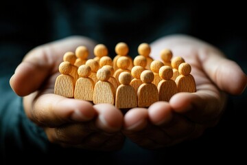The Power of Community: Wooden figures nestled in open palms, symbolizing the significance of human connection, empathy, and the strength found in unity.