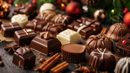 Advent calendar chocolate treats arranged neatly on a tabletop with holiday ambiance.