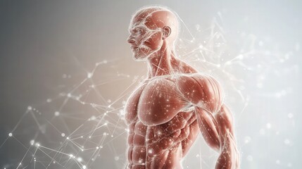 Athlete muscle activity concept with neural connection visualization on plain background for sport development study