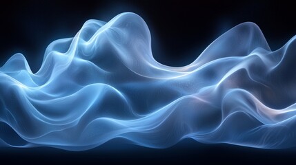 Obraz premium A flowing blue mist gracefully undulating on a dark backdrop, creating an ethereal atmosphere reminiscent of soft waves