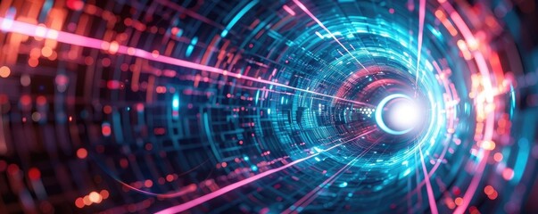Obraz premium A vibrant digital tunnel with glowing lines, showcasing a futuristic design that captures a sense of motion and technology.