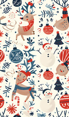 Fototapeta premium New Year and Christmas 2d cartoon or graphic advertising background, Seamless pattern