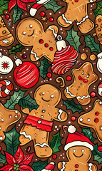 Fototapeta premium New Year and Christmas 2d cartoon or graphic advertising background, Seamless pattern