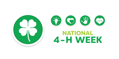 National 4 - H Week. Clover leaves, lamp, heart and more. Great for cards, banners, posters, social media and more. White background.