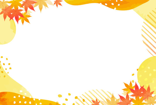 おしゃれな　秋　紅葉　水彩風 曲線 フレーム	
