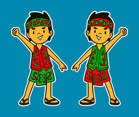 Doodle Sticker Illustration of a Kid Wearing Traditional Dress