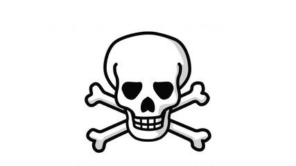 Animation loop of a skull biting with its jaw with crossed bones underneath on a green background with alpha channel