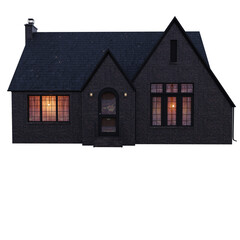 3D rendered illustration of a villa with lights in the windows isolated on transparent background 