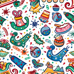 New Year and Christmas 2d cartoon or graphic advertising background, Seamless pattern