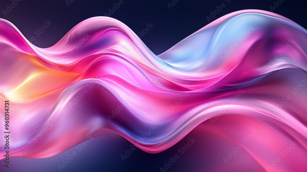 Wall mural flowing waves of vibrant pink and blue colors create a mesmerizing abstract design with a smooth and