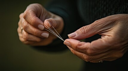 A close-up photo of hands holding a string. This image is ideal for representing the delicate nature of human touch and the meticulousness of skilled work.