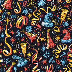 Obraz premium New Year and Christmas 2d cartoon or graphic advertising background, Seamless pattern