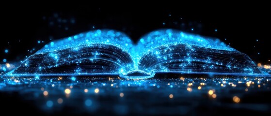 Glowing Blue Book with Sparkling Dust