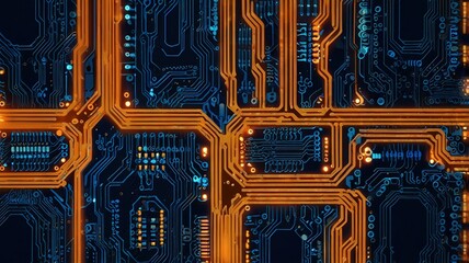 Orange, blue technology background/Orange and blue technology background circuit board and code