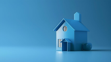 Real Estate Houses Logo Design in blue background . 3D Rendering Illustration
