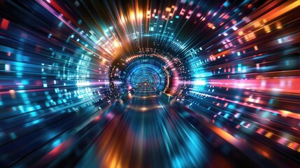 A mesmerizing digital tunnel of light, showcasing vibrant colors and dynamic movement, perfect for futuristic concepts.