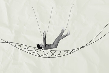 Composite collage picture image of young female slave falling down net support care help billboard...
