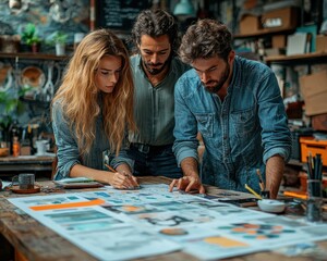 Collaborative Workflow: Diverse Team of Creative Professionals Engaged in Design Project in Modern Studio