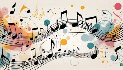 Obraz premium Wallpaper featuring abstract musical notes dynamic lines and vibrant polka dots.
