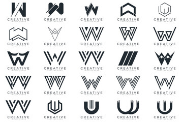 Mega logo collection, Abstract letter W logo design. icons for business	
