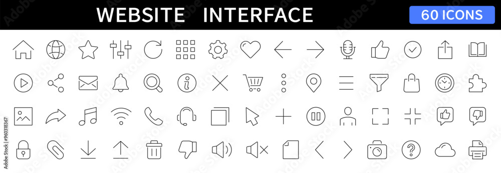 Fototapete Website Interface thin line icons set. User Interface editable stroke icons. Basic Web icon collection. Vector illustration