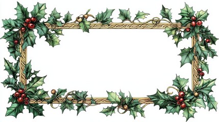 A decorative narrow rectangular Celtic Christmas frame with complex patterns, independent of a pure white background, perfect for traditional holiday themes and elegant seasonal decorations.