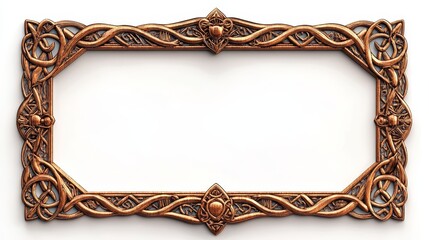 A decorative narrow rectangular Celtic Christmas frame with complex patterns, independent of a pure white background, perfect for traditional holiday themes and elegant seasonal decorations.