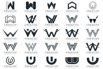 Mega logo collection, Abstract letter W logo design. icons for business	
