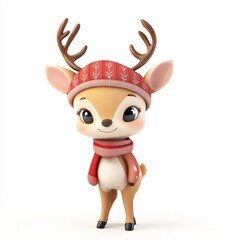 Fototapeta premium 3D Cartoon Cute Funny New Year Deer Isolated on White Background