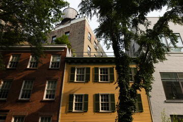 Beautiful Colorful Old Homes and Residential Buildings in Greenwich Village of New York City