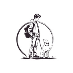 Boy And His Dog Vector Silhouette. pet care illustration