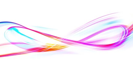 Neon Light Trails: Bright neon light trails curving and weaving through the frame, creating abstract shapes on a white background.
