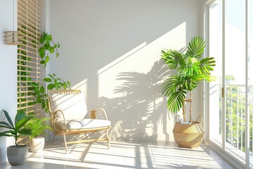 tranquil balcony retreat minimalist green and white interior with golden accents architectural 3d rendering
