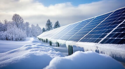 White solar panels with snow on their edges, showing their capability in diverse climates and seasons.