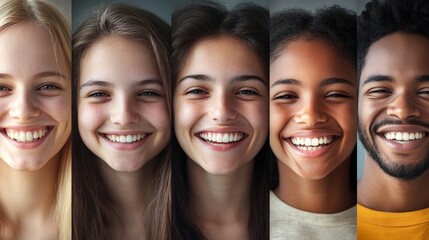 Fototapeta premium A diverse group of smiling individuals showcasing happiness and connection.