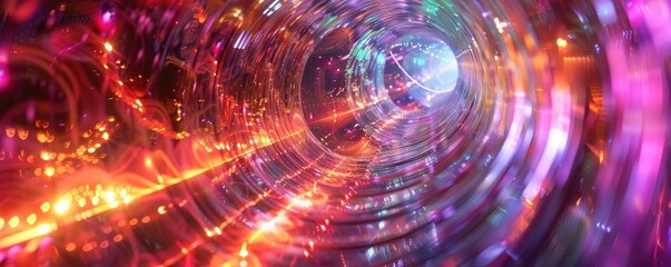 Fototapeta premium A mesmerizing abstract tunnel filled with vibrant lights and swirling colors, evoking a sense of infinite depth and movement.