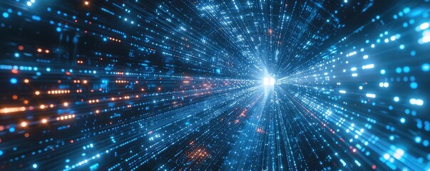 Obraz premium An abstract representation of data flow and digital connections, featuring glowing particles and vibrant streams of light.