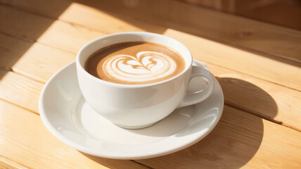 cup of coffee on wooden table