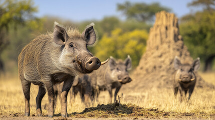 Fototapeta premium Warthog Portrait in African Savanna
