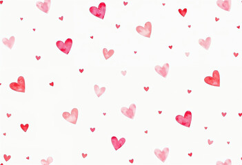 Illustration of watercolor pink heart seamless pattern on white background
