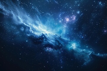 Fototapeta premium Magnificent view of a vibrant nebula with bright, colorful gas clouds and stars scattered across the vastness of the cosmos.